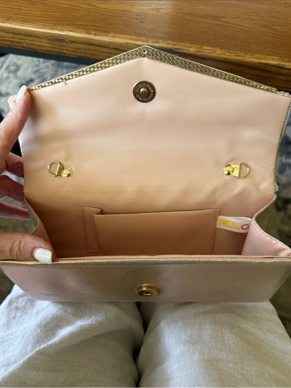 Pleated Metallic Champagne Evening Clutch